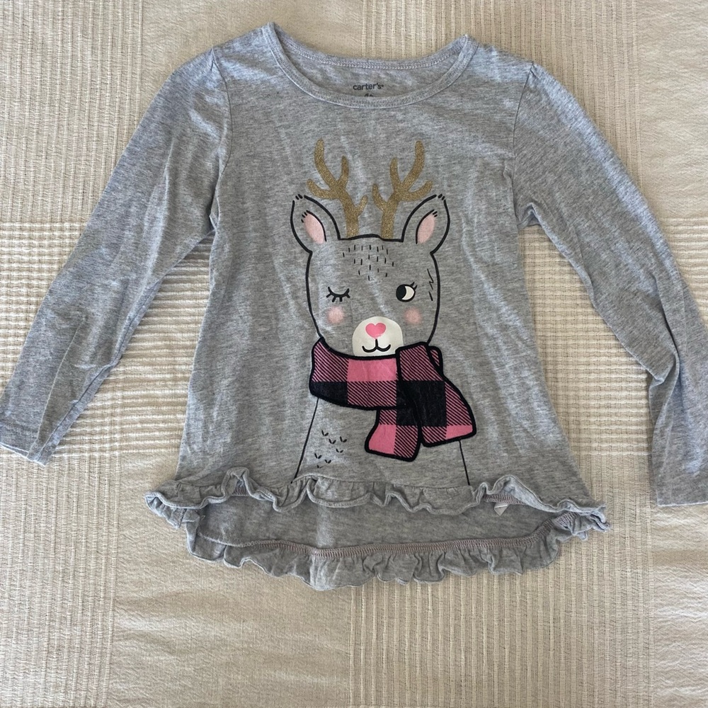 4T - Gray Deer Print Kids Top